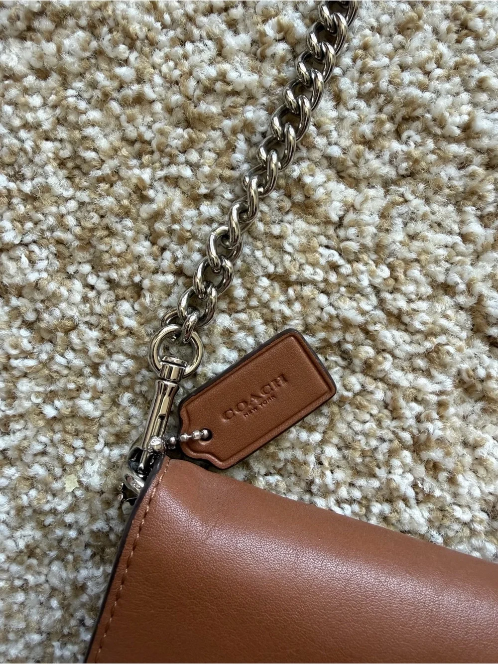 Coach Nomad Crossbody Clutch Wallet in Saddle Brown Leather Silver Chain